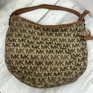 Michael Kors Women Brown Leather Logo Shoulder Bag Braided Tassel Designer